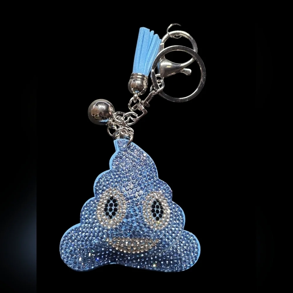 Blue Rhinestone Poop Emoji Bag Charm Keychain